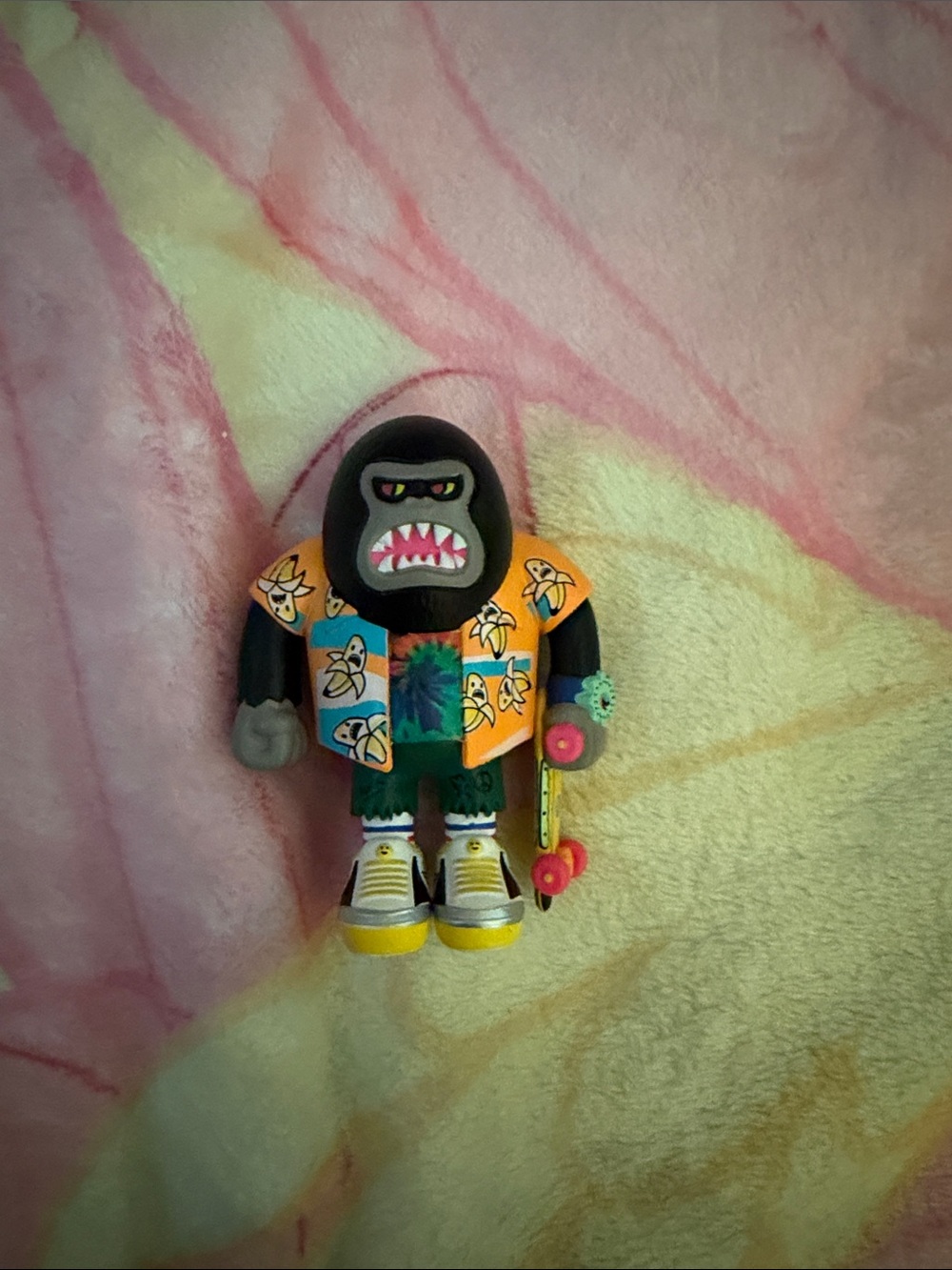 tokidoki Black Gorilla Vinyl Figure with Orange Hawaiian Shirt & Skateboard